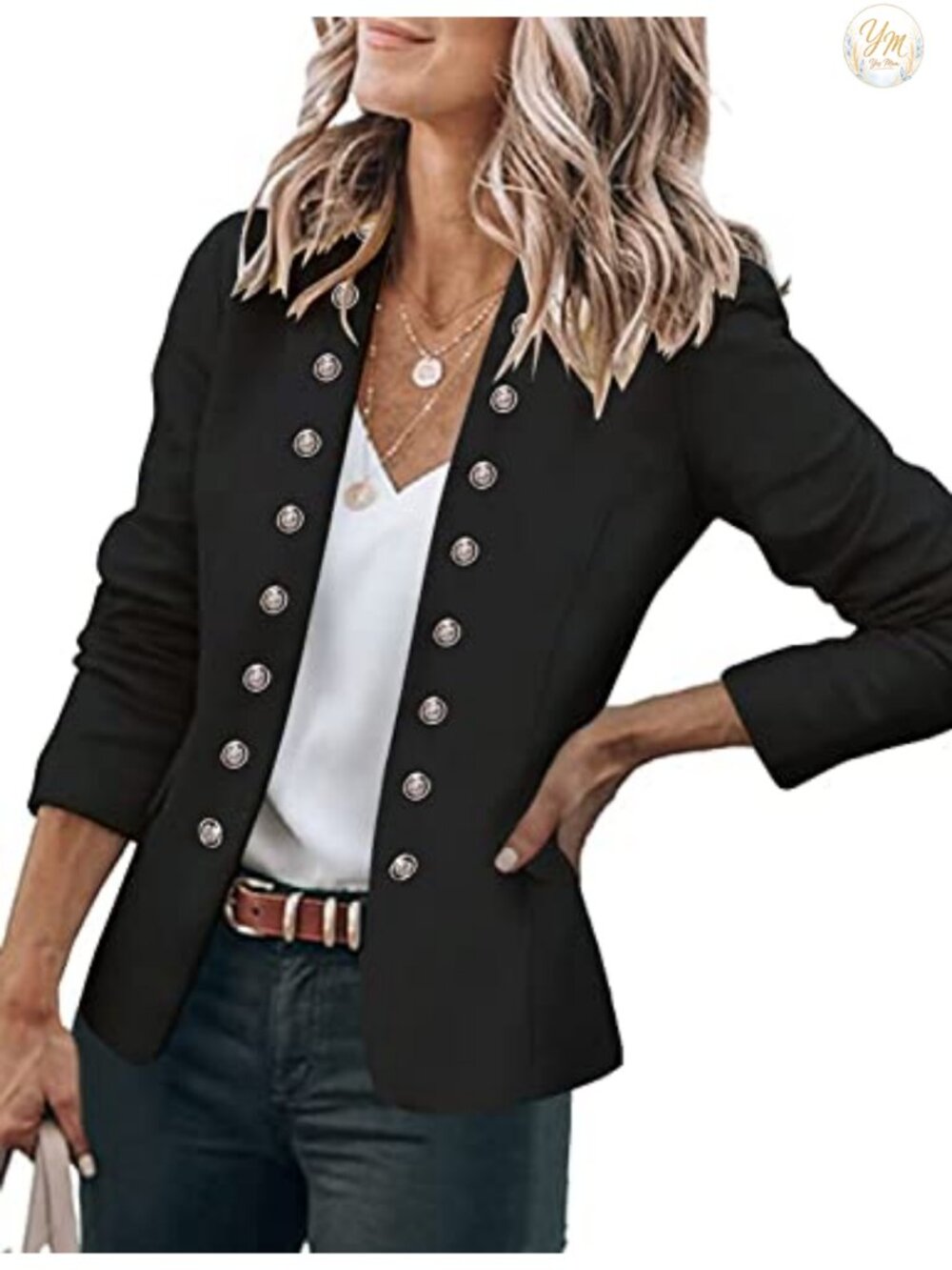 Women's Open Front Blazer Suit Jacket Long Sleeve Flap Pockets
